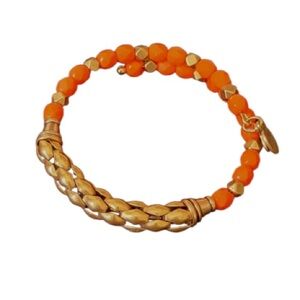 Alex and Ani Orange Bead Gold Metal Braid Wrap Bracelet Energy Technology